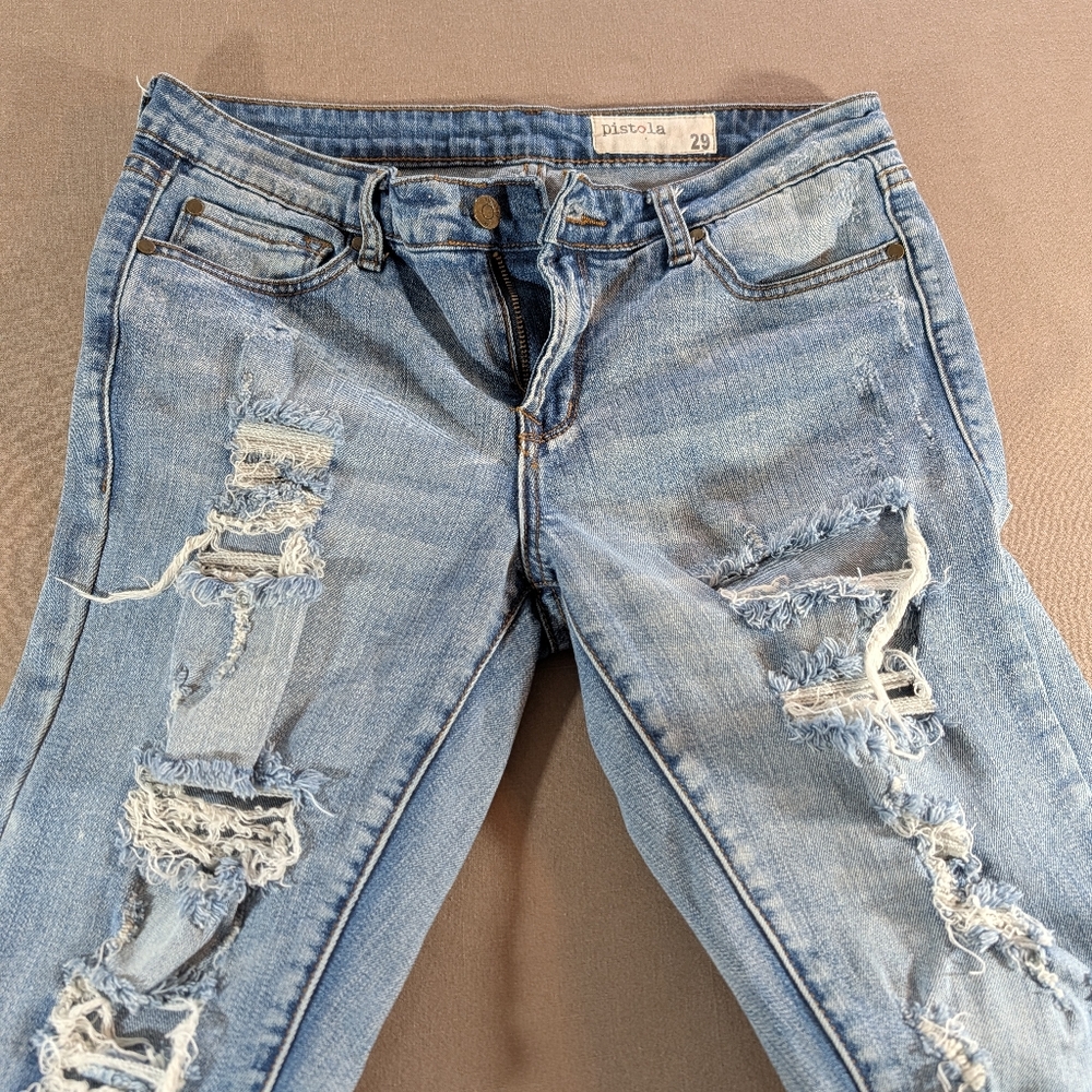 Pistola Women’s Light Blue Distressed Straight Jeans – Stretch Denim Size 29